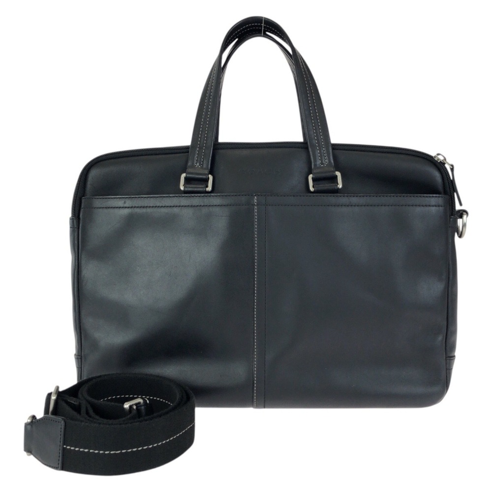 COACH 2-way bag, black leather, silver hardware, F70707, business briefcase, ...